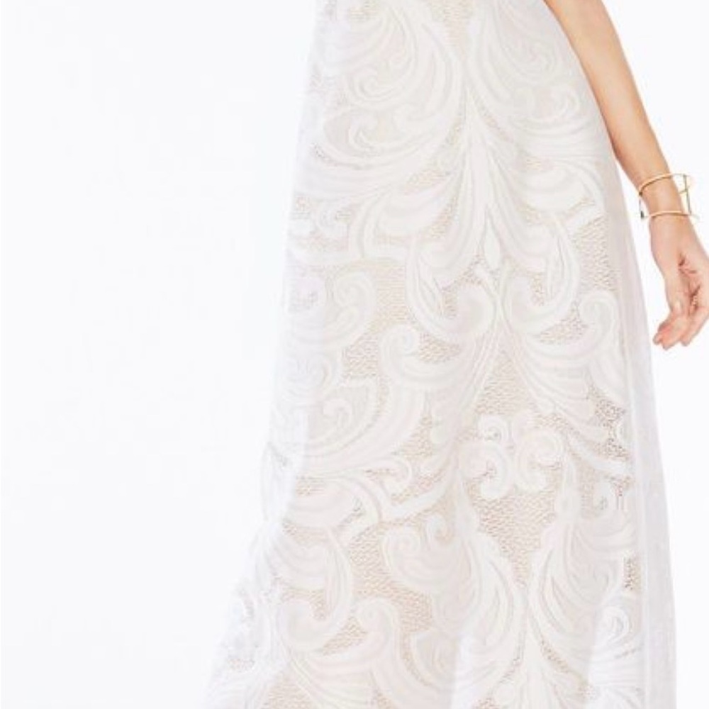 BCBGMAXAZRIA Off White Marilyne Swirl Lace Cutout Dress/Gown Size 6 - Picture 8 of 9